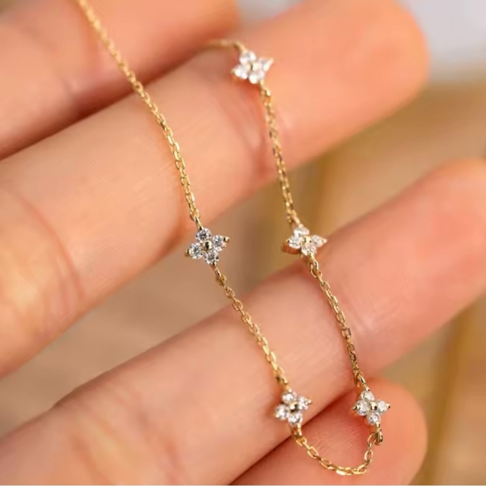 NWT 925 Sterling Silver Gold Plated Clover Bracelet Size Adjustable - Picture 3 of 5
